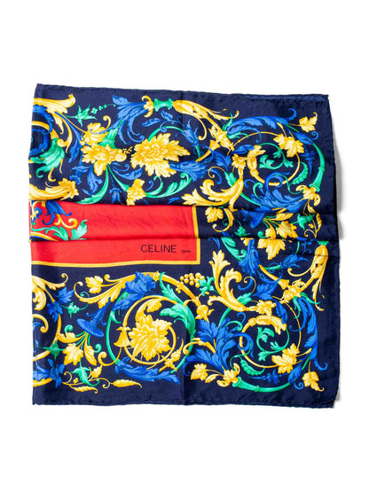 Luxury CELINE Silk Logo Floral Scarf Red Blue