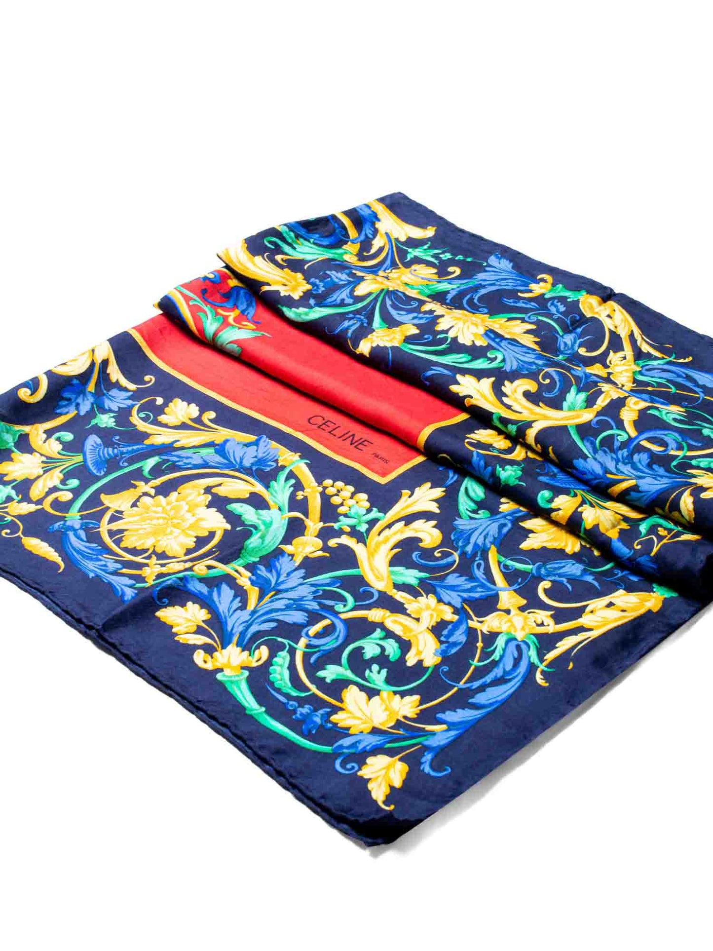 Luxury CELINE Silk Logo Floral Scarf Red Blue