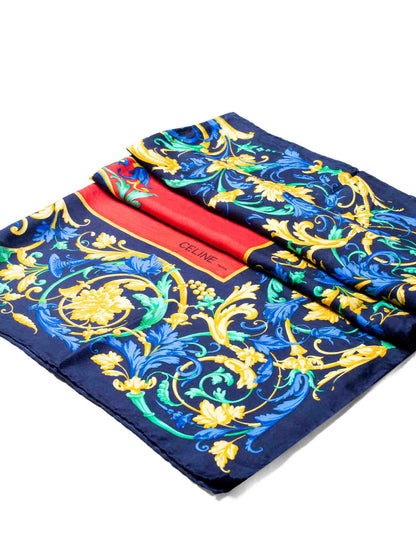 Luxury CELINE Silk Logo Floral Scarf Red Blue