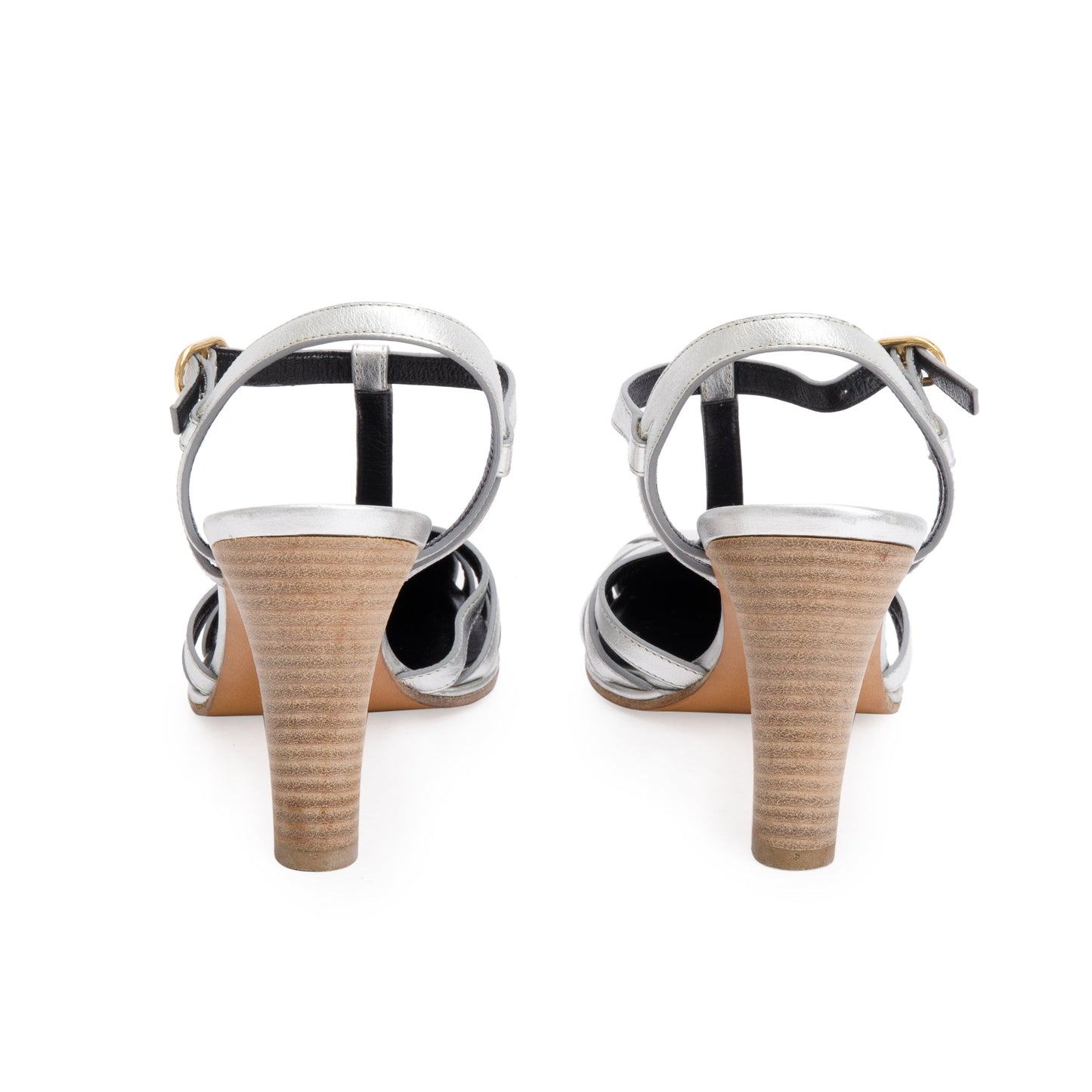 Celine Sliver Metallic Calfskin Leather Claude Sandals, Size 37