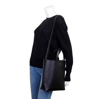 Celine Small Black Grained Calfskin Leather Vertical Cabas Tote