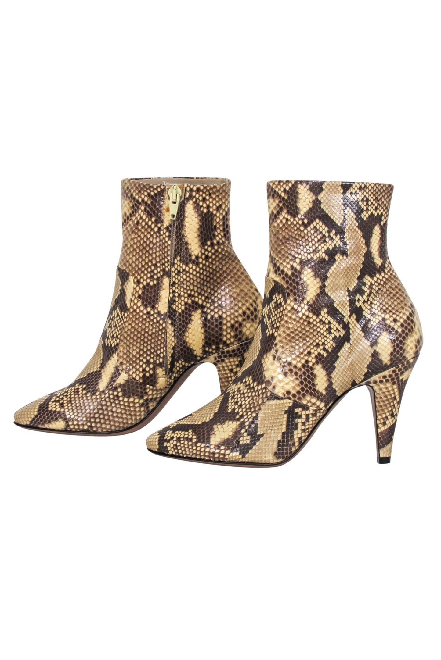 Luxury CELINE - Tan Snake Skin Ankle Heel Booties Sz 6