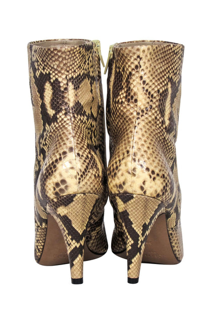 Luxury CELINE - Tan Snake Skin Ankle Heel Booties Sz 6