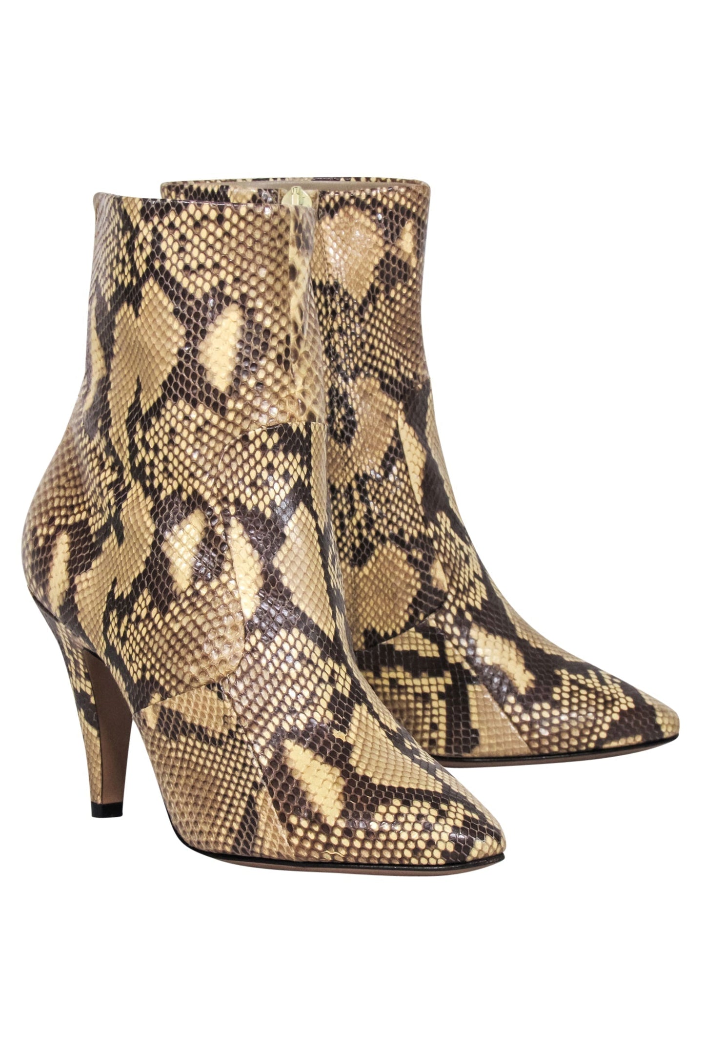 Luxury CELINE - Tan Snake Skin Ankle Heel Booties Sz 6