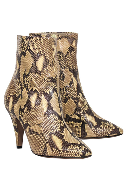 Luxury CELINE - Tan Snake Skin Ankle Heel Booties Sz 6