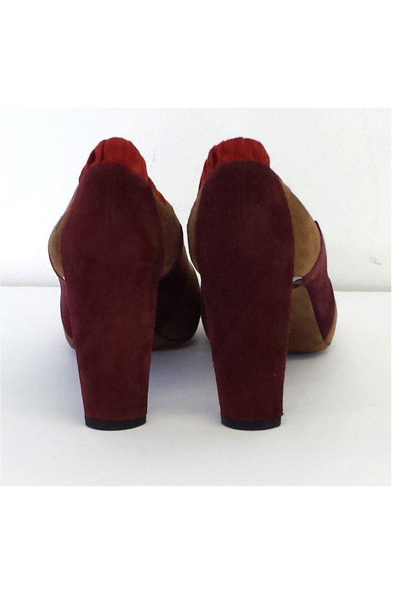Luxury CELINE - Taupe & Coral Colorblock Suede Heels Sz 8.5
