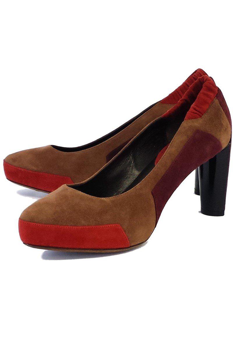 Luxury CELINE - Taupe & Coral Colorblock Suede Heels Sz 8.5