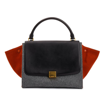 Celine Tricolor Calfskin Leather and Felt Medium Trapeze Bag
