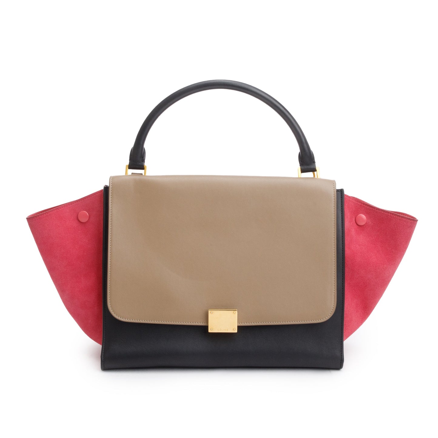 Celine Tricolor Calfskin Leather and Suede Medium Trapeze Bag