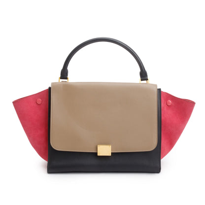 Celine Tricolor Calfskin Leather and Suede Medium Trapeze Bag