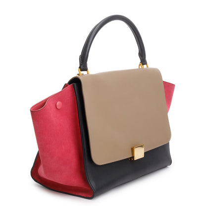 Celine Tricolor Calfskin Leather and Suede Medium Trapeze Bag