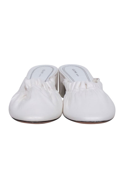 Luxury CELINE - White Ruffle Closed Toe Mules Sz 8.5
