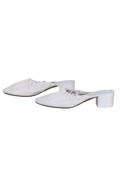 Luxury CELINE - White Ruffle Closed Toe Mules Sz 8.5