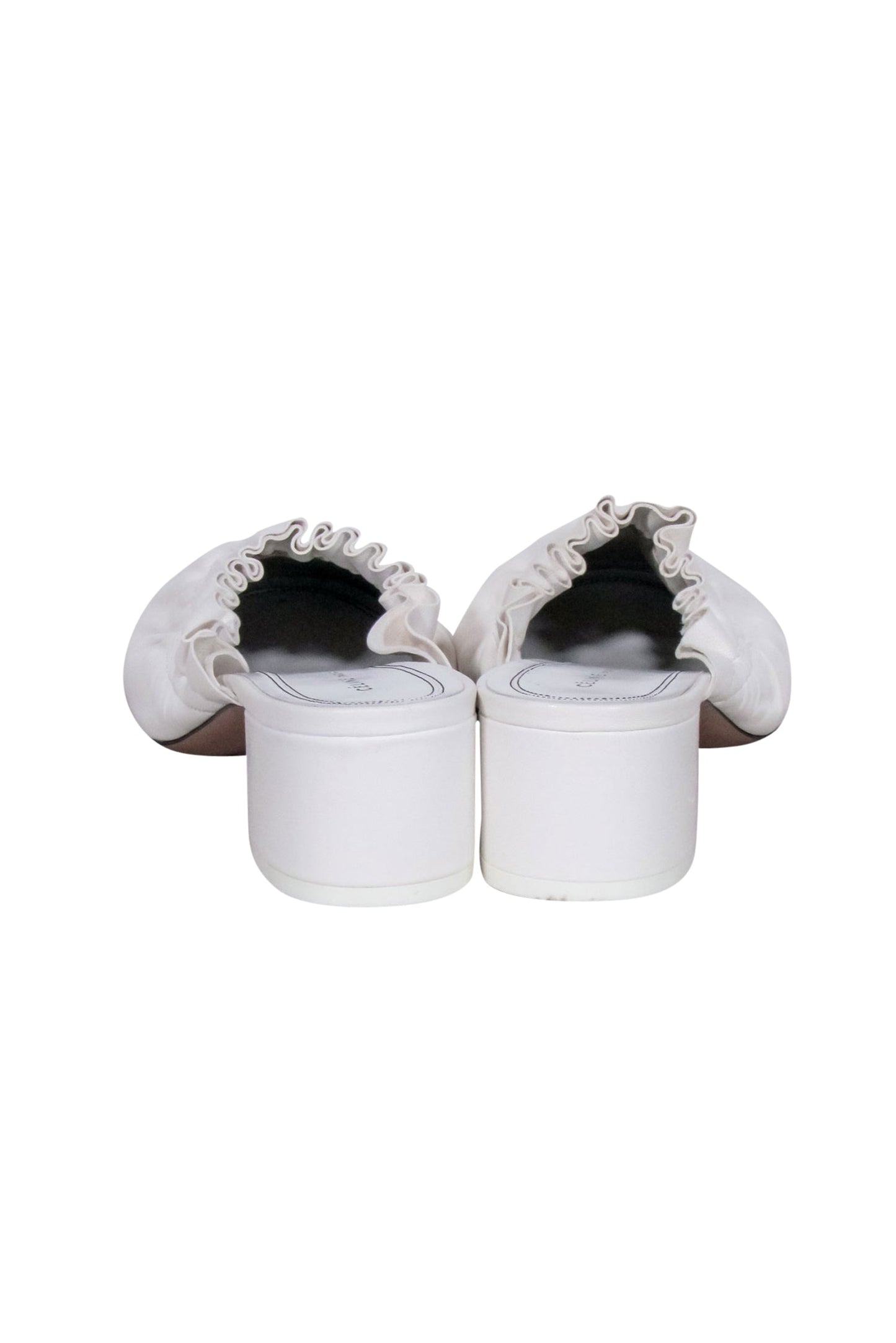 Luxury CELINE - White Ruffle Closed Toe Mules Sz 8.5