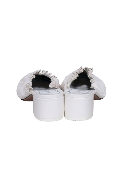 Luxury CELINE - White Ruffle Closed Toe Mules Sz 8.5