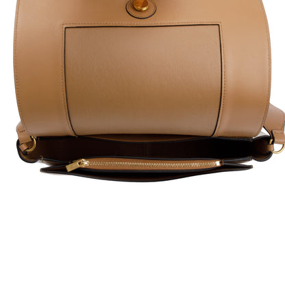 Celine White/Tan Smooth Calfskin Leather Medium Frame Shoulder Bag