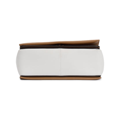 Celine White/Tan Smooth Calfskin Leather Medium Frame Shoulder Bag