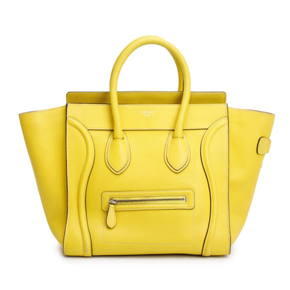 Celine Yellow Drummed Calfskin Leather Mini Luggage Tote