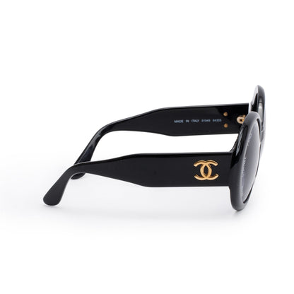 Chanel 01949 Black Acetate CC Logo Round Sunglasses