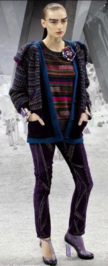 CHANEL 12A STRIPED BEADED STRASS OVERSIZED  WOOL RUNWAY AWEATER