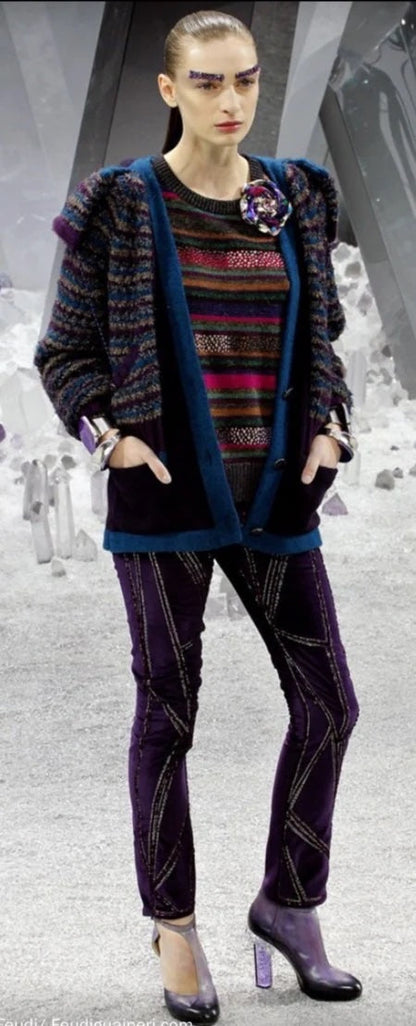 CHANEL 12A STRIPED BEADED STRASS OVERSIZED  WOOL RUNWAY AWEATER