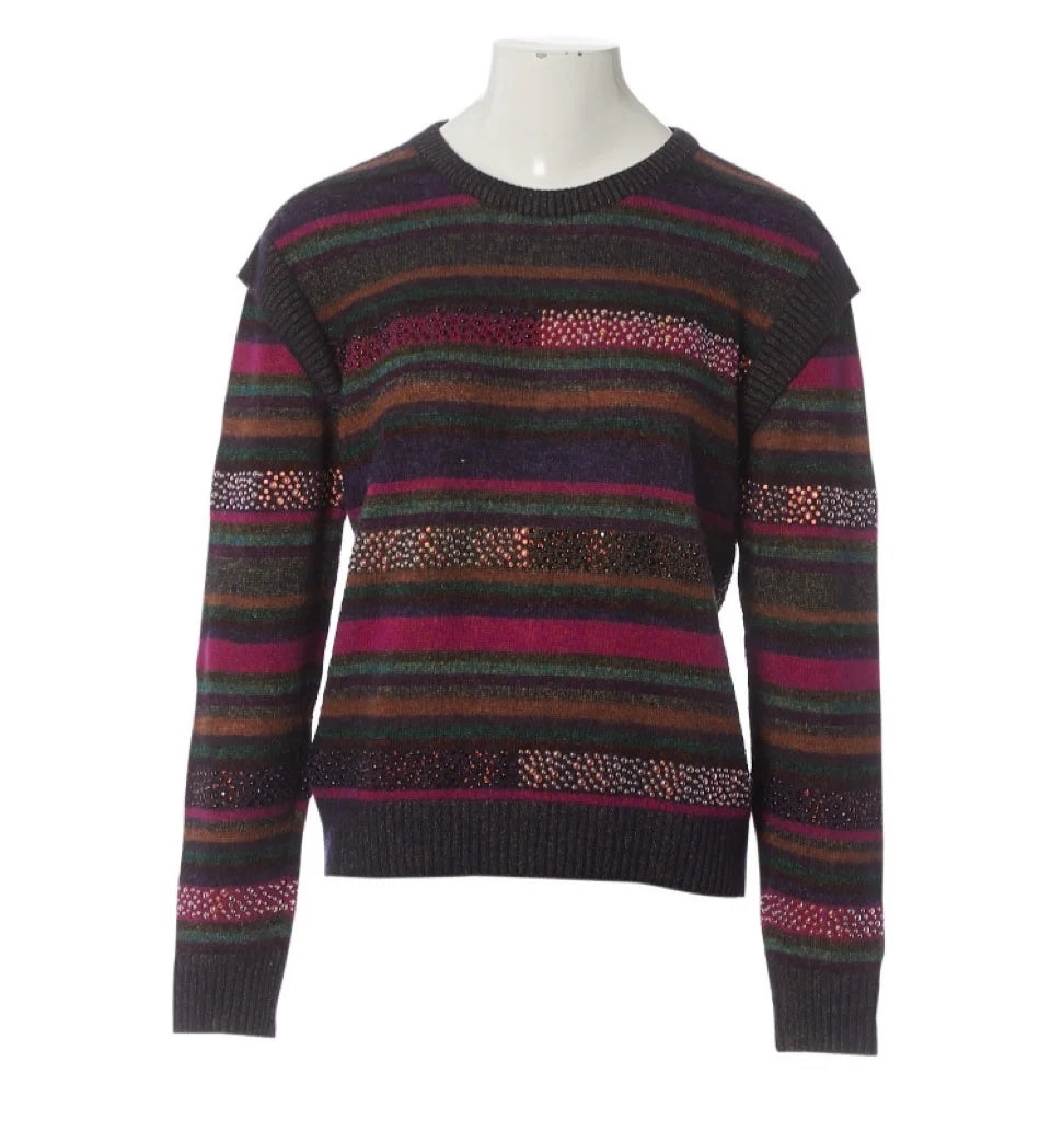 CHANEL 12A STRIPED BEADED STRASS OVERSIZED  WOOL RUNWAY AWEATER