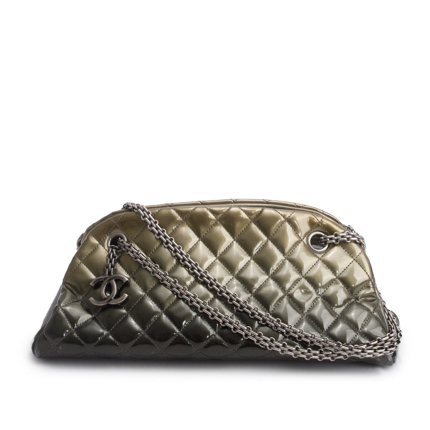 Chanel Green Ombre Patent Leather Quilted Medium Just Mademoiselle Bowler Bag