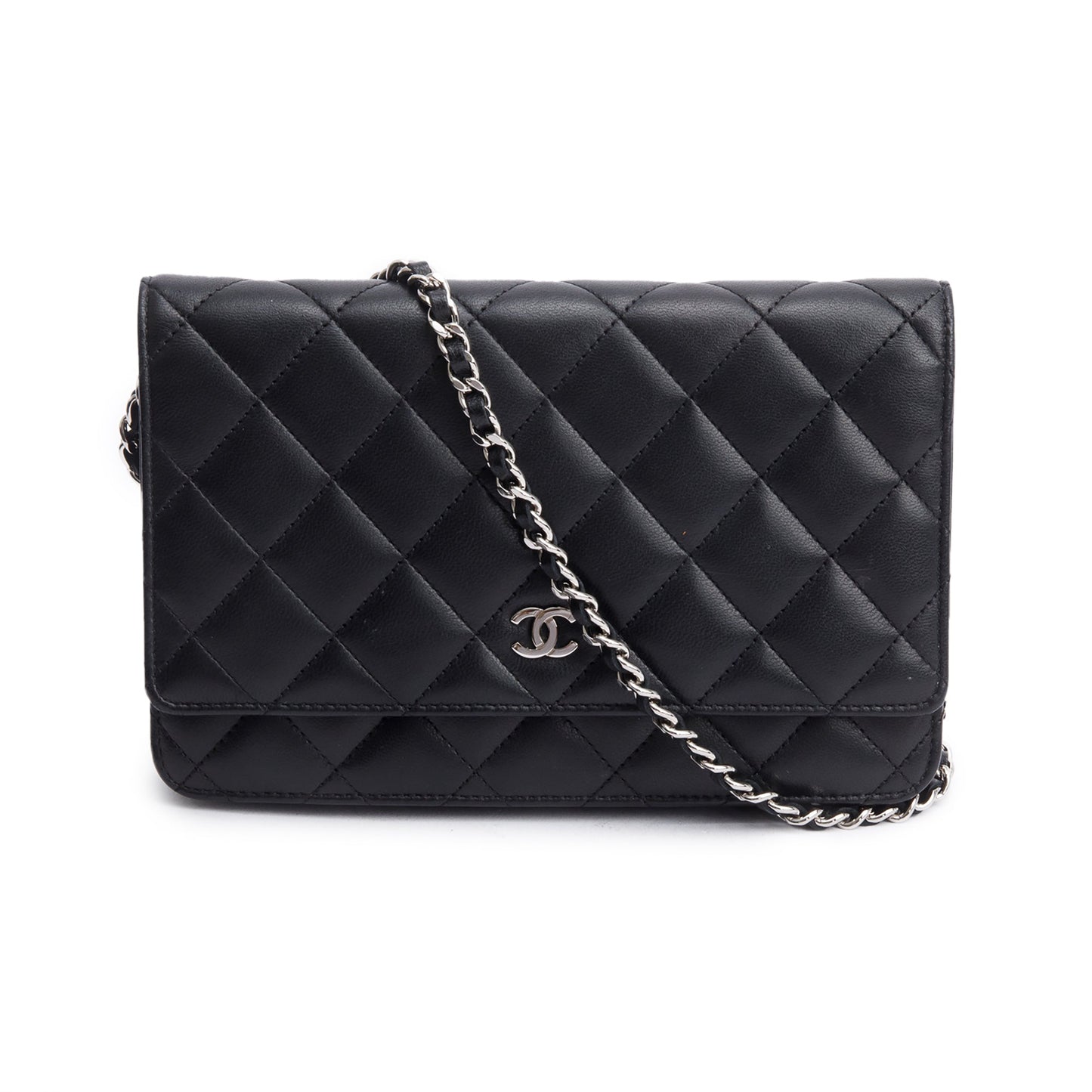 Chanel Black Quilted Lambskin Leather Classic Wallet on Chain