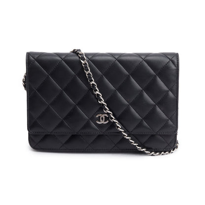 Chanel Black Quilted Lambskin Leather Classic Wallet on Chain
