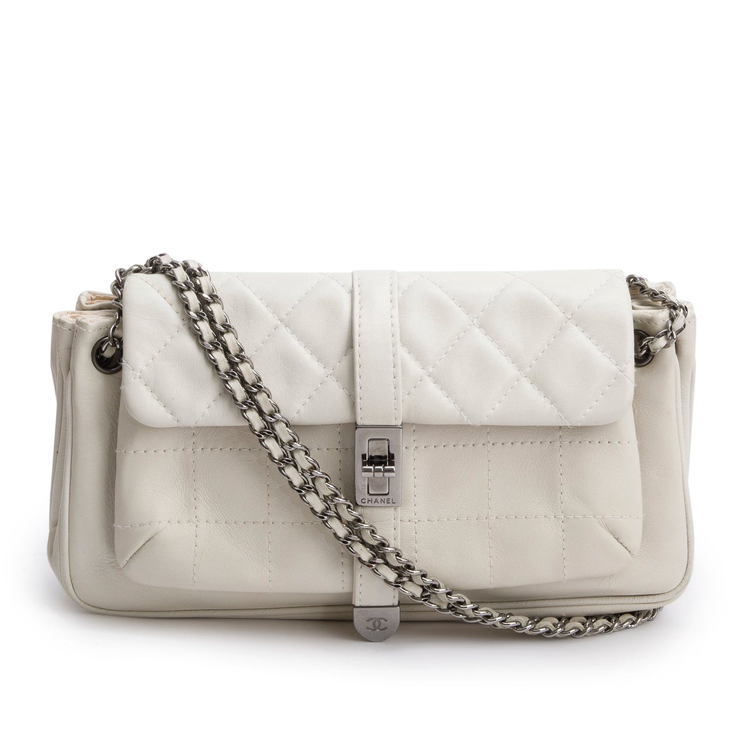 Chanel White Lambskin Mademoiselle Accordion Flap Bag