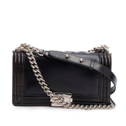 Chanel Black Patent Leather Original Clasp Medium Boy Flap Bag