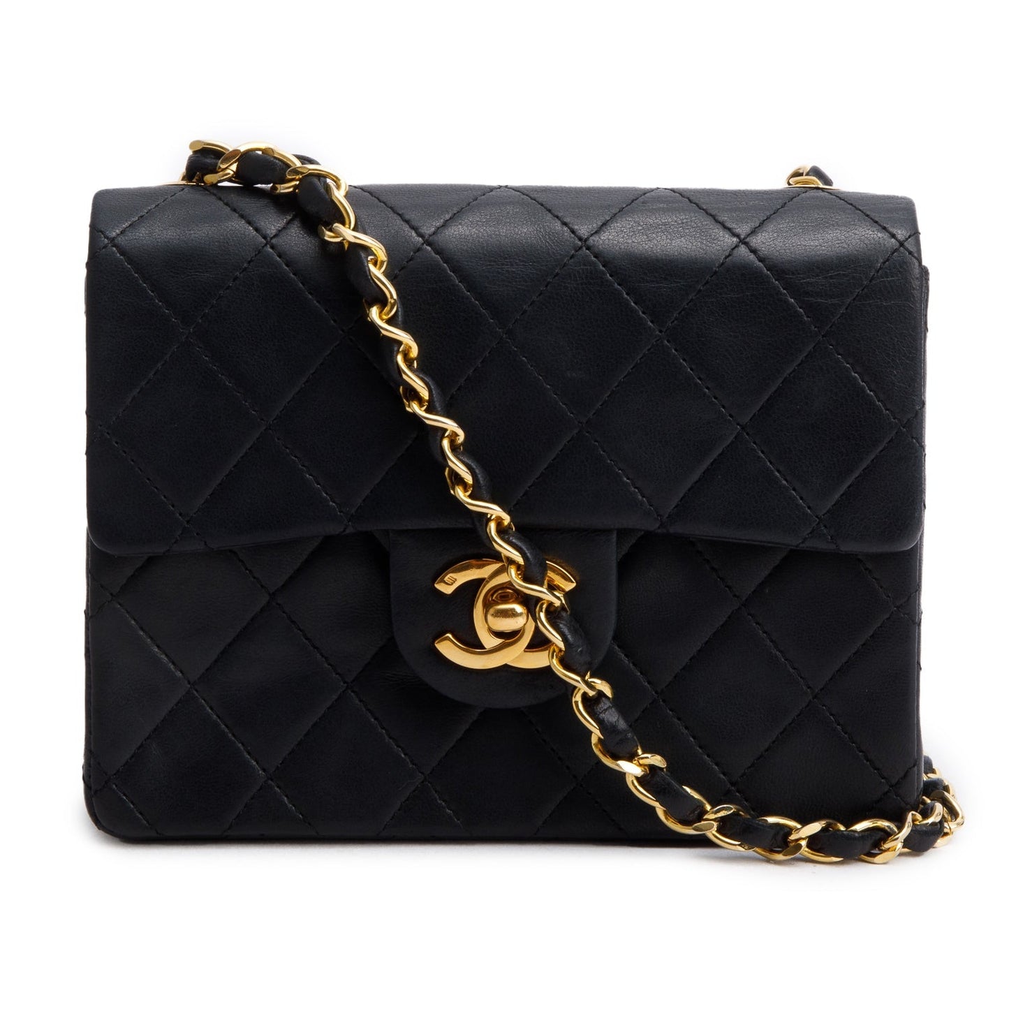 Chanel Vintage Black Lambskin Classic Mini Square Flap