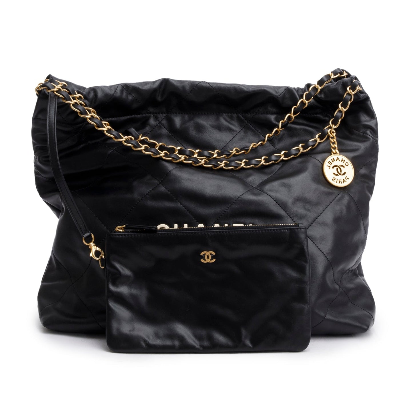 Chanel Black Calfskin Quilted Small 22 Hobo