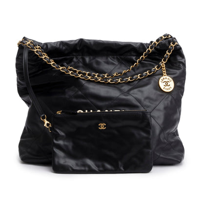Chanel Black Calfskin Quilted Small 22 Hobo
