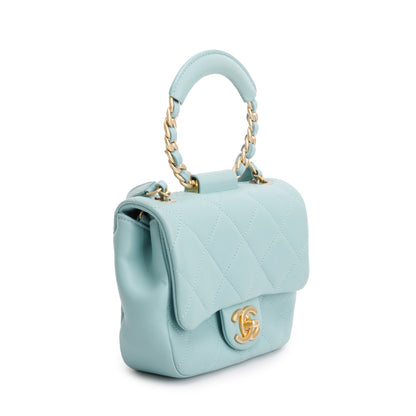 Chanel 2019 Teal Quilted Lambskin Leather Small In The Loop Flap Bag