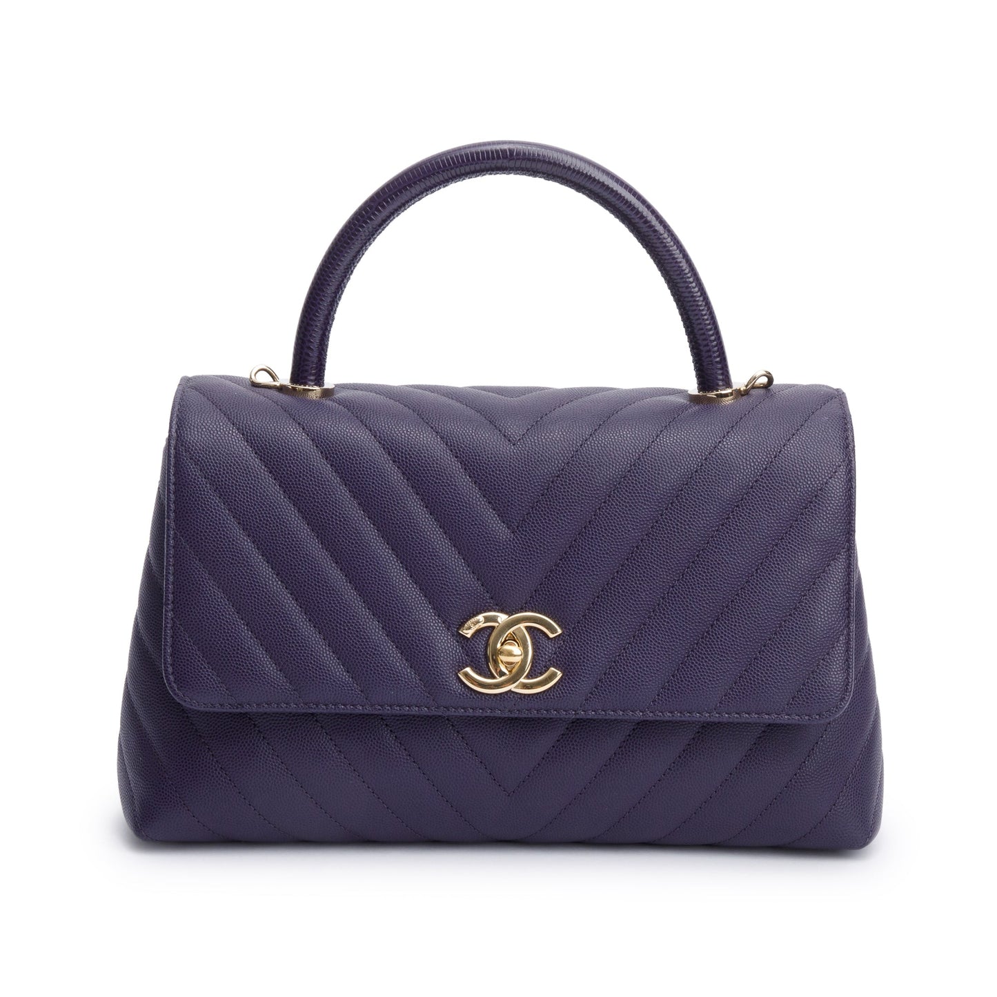 Chanel 202 Purple Chevron Quilted Caviar Leather Coco Top Handle Flap Bag