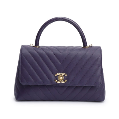 Chanel 202 Purple Chevron Quilted Caviar Leather Coco Top Handle Flap Bag