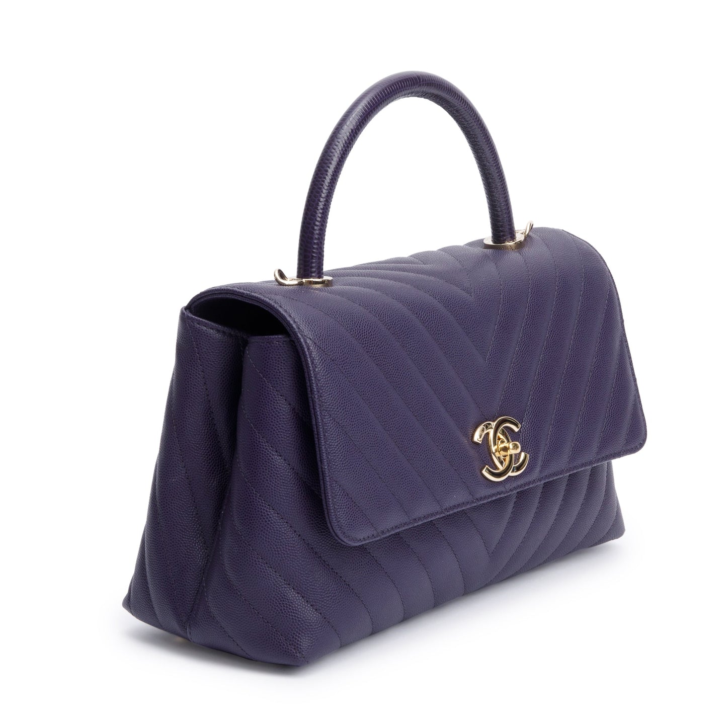 Chanel 202 Purple Chevron Quilted Caviar Leather Coco Top Handle Flap Bag