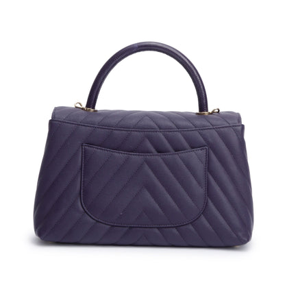 Chanel 202 Purple Chevron Quilted Caviar Leather Coco Top Handle Flap Bag