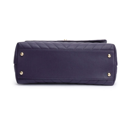 Chanel 202 Purple Chevron Quilted Caviar Leather Coco Top Handle Flap Bag