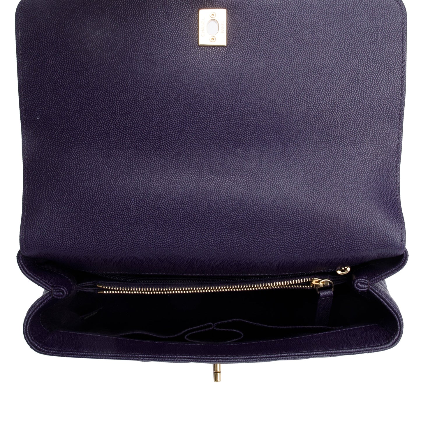 Chanel 202 Purple Chevron Quilted Caviar Leather Coco Top Handle Flap Bag