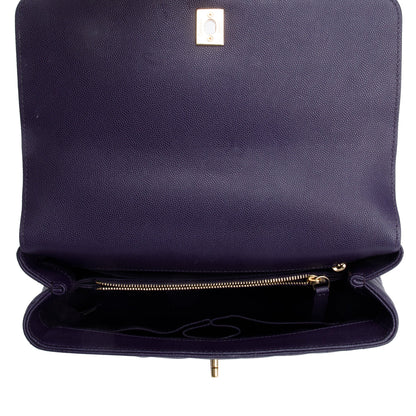 Chanel 202 Purple Chevron Quilted Caviar Leather Coco Top Handle Flap Bag