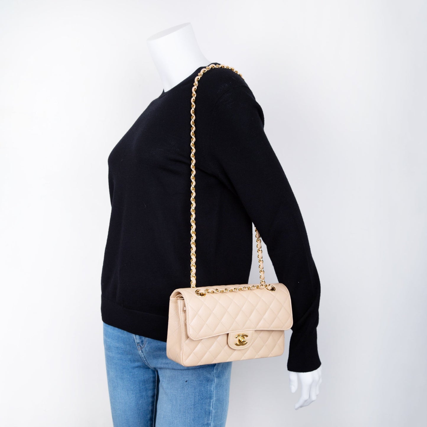 Chanel 2020 Beige Caviar Small Classic Double Flap Bag