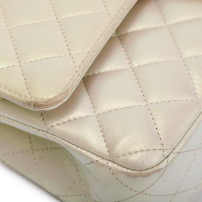 Chanel 2020 Beige Iridescent Calfskin Leather Classic Medium Double Flap Bag