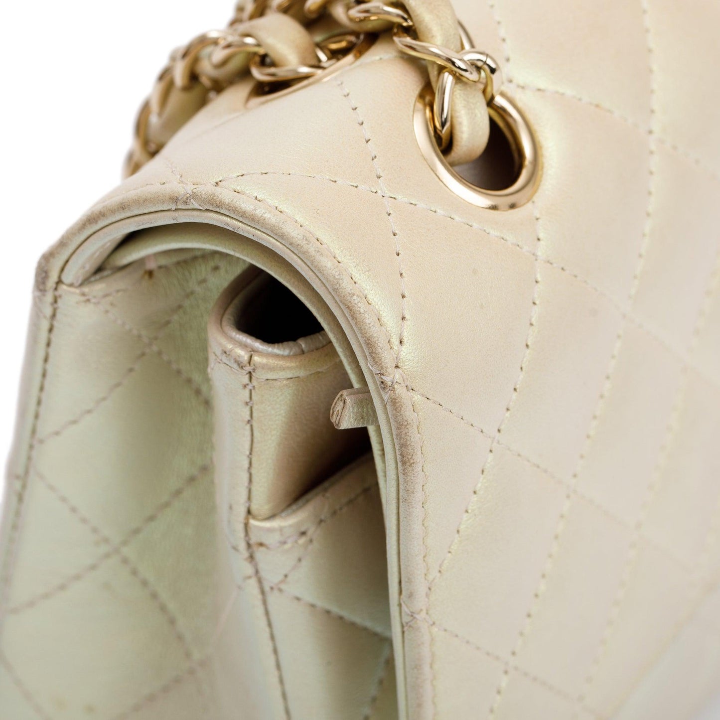 Chanel 2020 Beige Iridescent Calfskin Leather Classic Medium Double Flap Bag