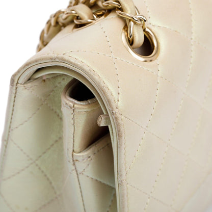 Chanel 2020 Beige Iridescent Calfskin Leather Classic Medium Double Flap Bag