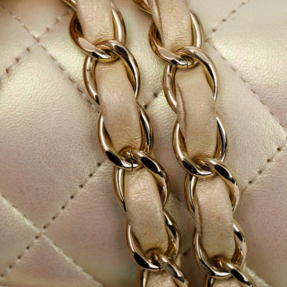 Chanel 2020 Beige Iridescent Calfskin Leather Classic Medium Double Flap Bag