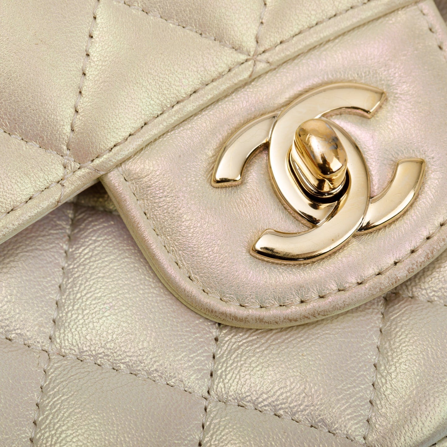 Chanel 2020 Beige Iridescent Calfskin Leather Classic Medium Double Flap Bag