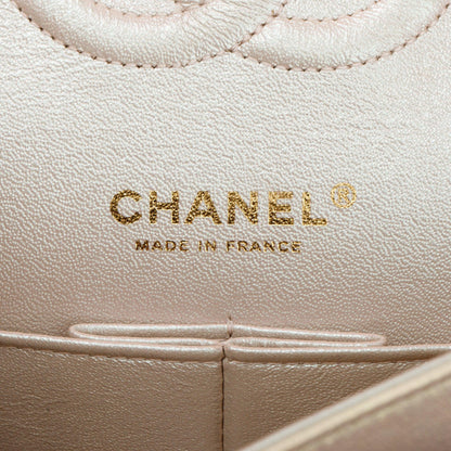 Chanel 2020 Beige Iridescent Calfskin Leather Classic Medium Double Flap Bag