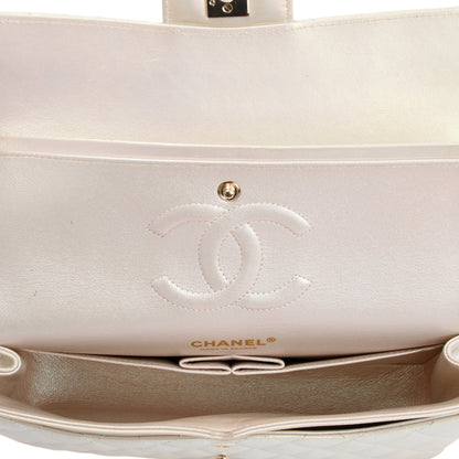 Chanel 2020 Beige Iridescent Calfskin Leather Classic Medium Double Flap Bag